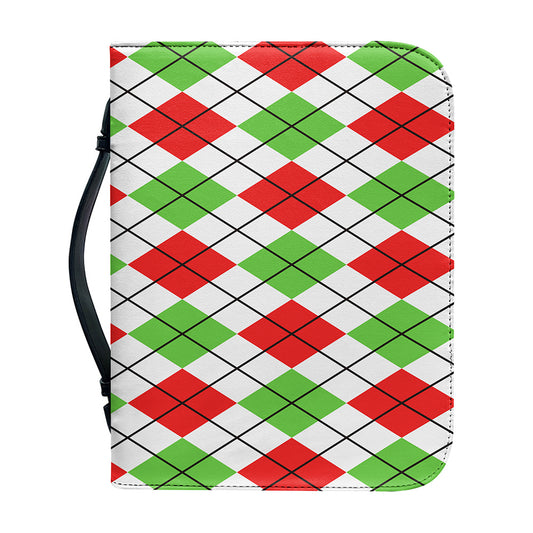 Green Red And White Argyle Pattern Print Leather Bible Cover