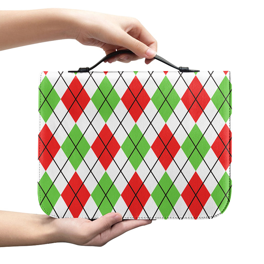Green Red And White Argyle Pattern Print Leather Bible Cover