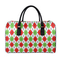 Green Red And White Argyle Pattern Print Leather Duffel Bag