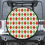 Green Red And White Argyle Pattern Print Leather Spare Tire Cover