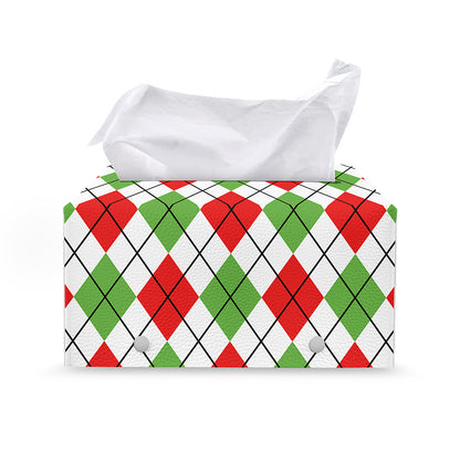 Green Red And White Argyle Pattern Print Leather Tissue Box Cover