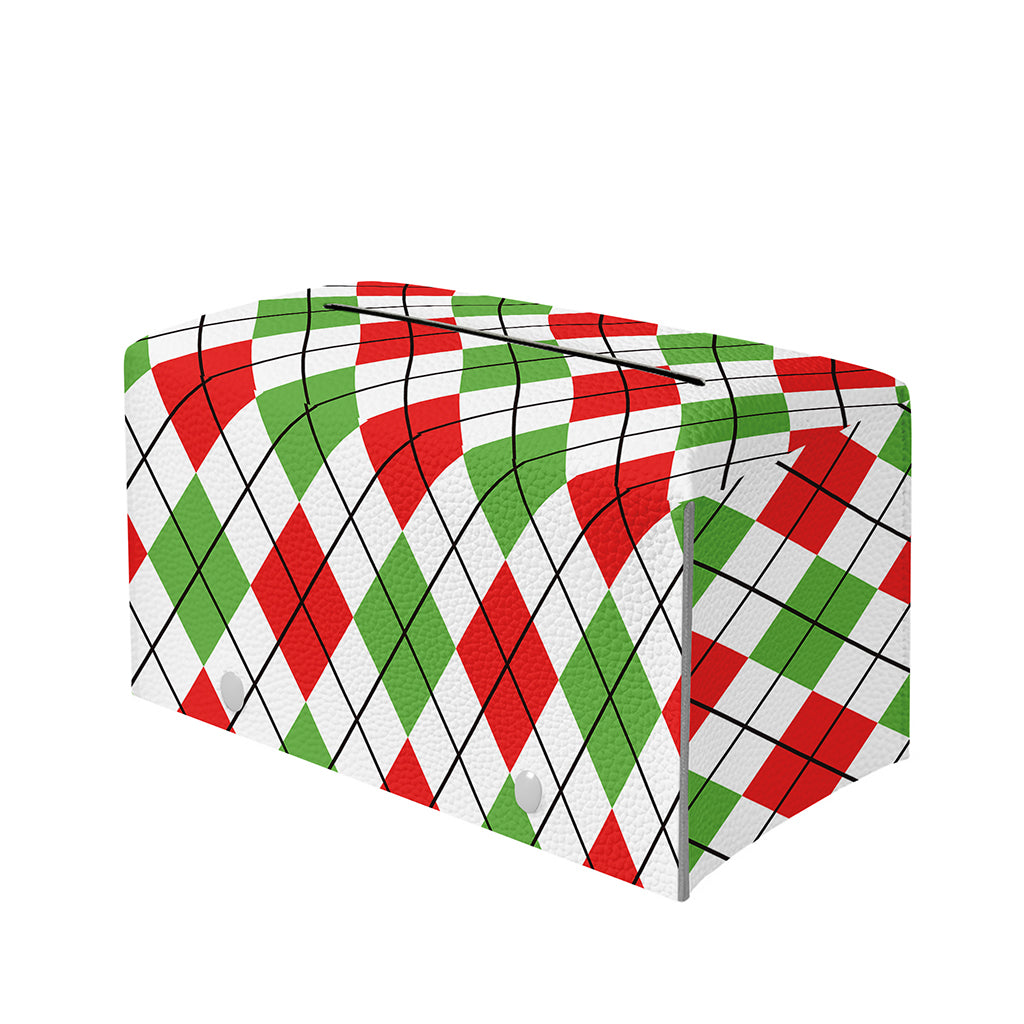 Green Red And White Argyle Pattern Print Leather Tissue Box Cover