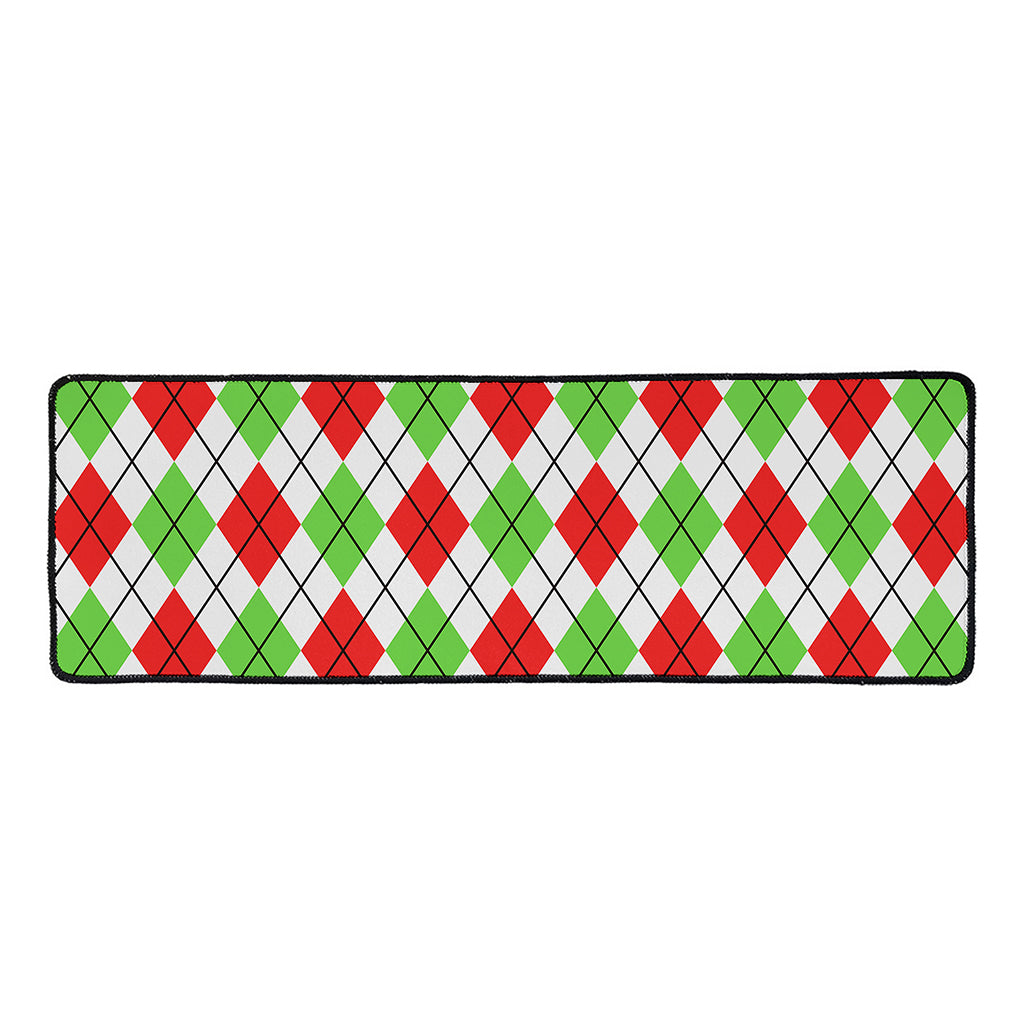 Green Red And White Argyle Pattern Print Long Kitchen Mat
