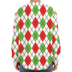 Green Red And White Argyle Pattern Print Long Sleeve Baseball Jersey