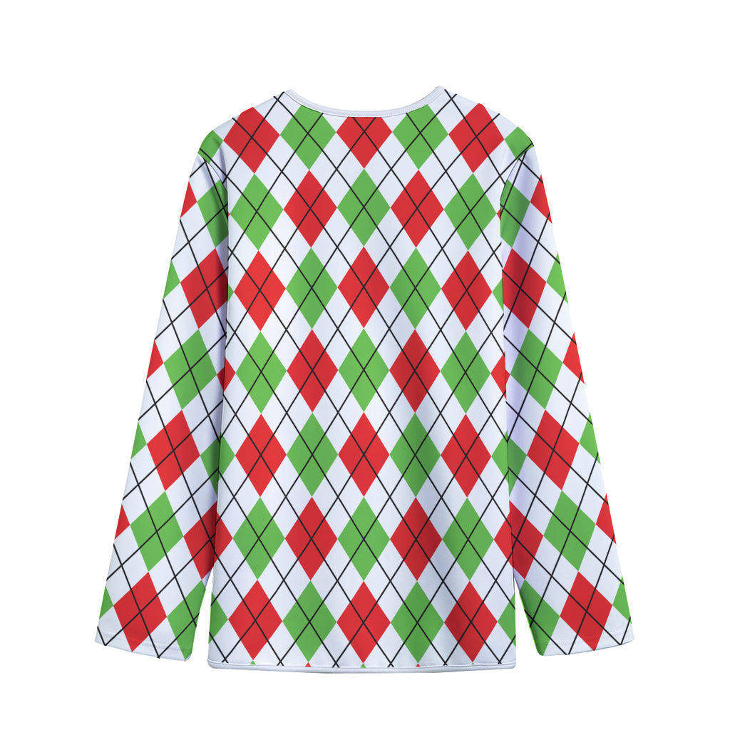 Green Red And White Argyle Pattern Print Long Sleeve Short Coat