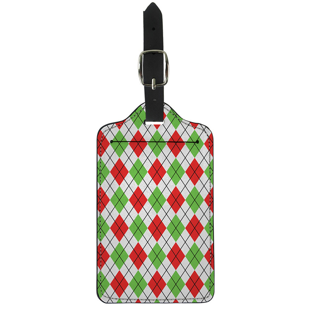 Green Red And White Argyle Pattern Print Luggage Tag