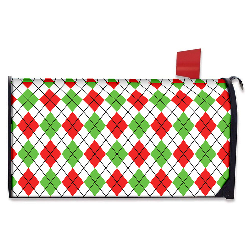 Green Red And White Argyle Pattern Print Mailbox Cover