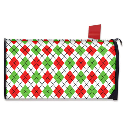 Green Red And White Argyle Pattern Print Mailbox Cover