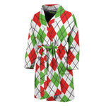 Green Red And White Argyle Pattern Print Men's Bathrobe
