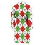 Green Red And White Argyle Pattern Print Men's Bathrobe