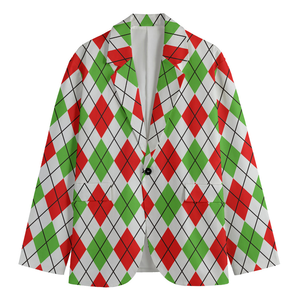 Green Red And White Argyle Pattern Print Men's Blazer
