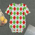 Green Red And White Argyle Pattern Print Men's Bodysuit
