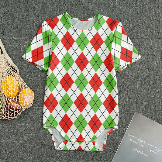Green Red And White Argyle Pattern Print Men's Bodysuit