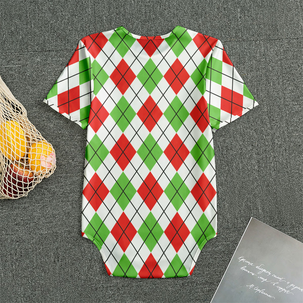 Green Red And White Argyle Pattern Print Men's Bodysuit
