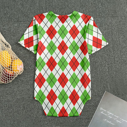Green Red And White Argyle Pattern Print Men's Bodysuit