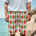 Green Red And White Argyle Pattern Print Men's Cargo Shorts