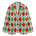 Green Red And White Argyle Pattern Print Men's Cotton Blazer