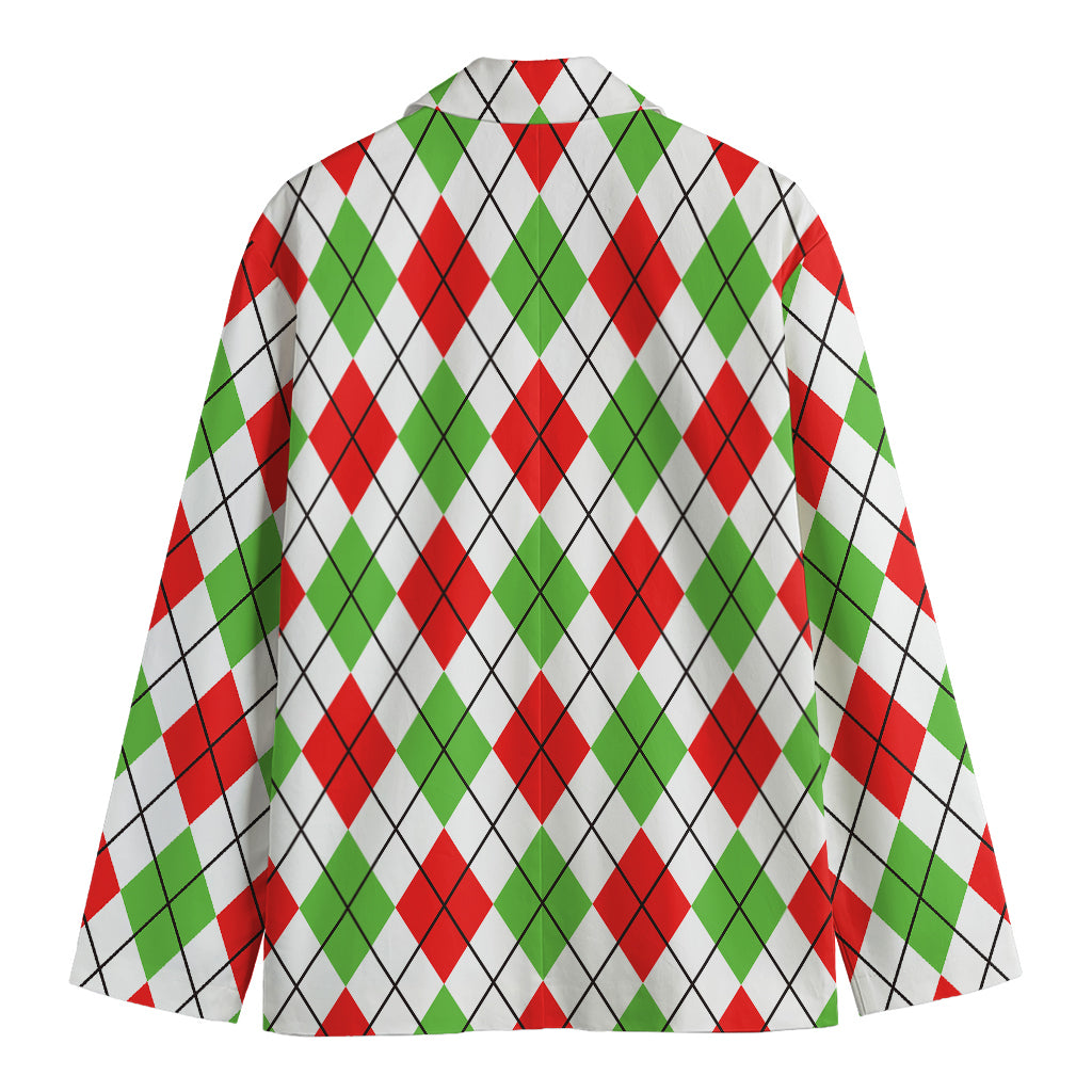 Green Red And White Argyle Pattern Print Men's Cotton Blazer