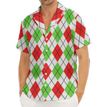 Green Red And White Argyle Pattern Print Men's Deep V-Neck Shirt
