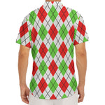 Green Red And White Argyle Pattern Print Men's Deep V-Neck Shirt