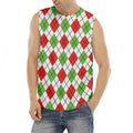 Green Red And White Argyle Pattern Print Men's Fitness Tank Top