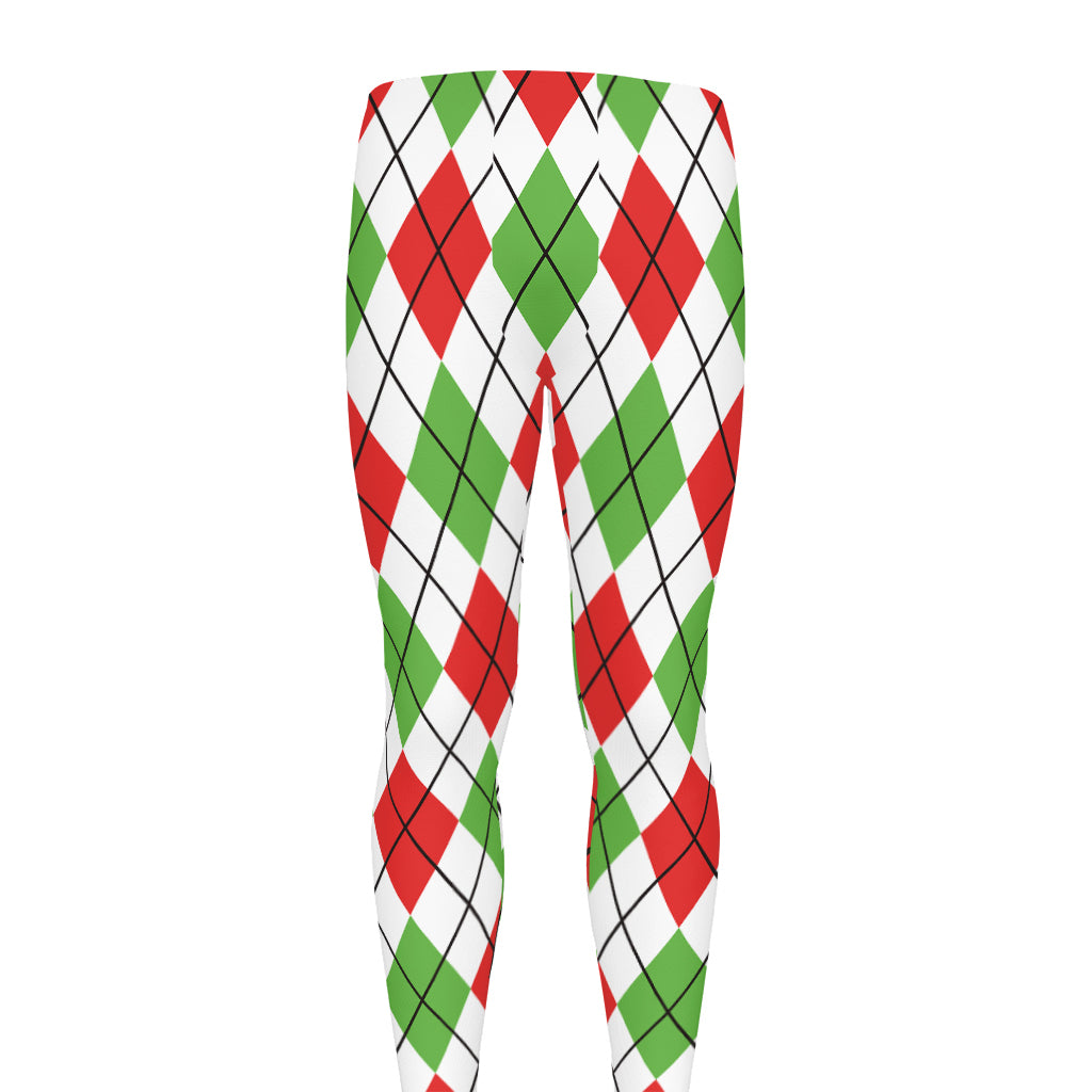 Green Red And White Argyle Pattern Print Men's leggings
