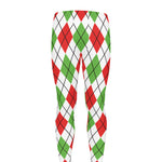 Green Red And White Argyle Pattern Print Men's leggings