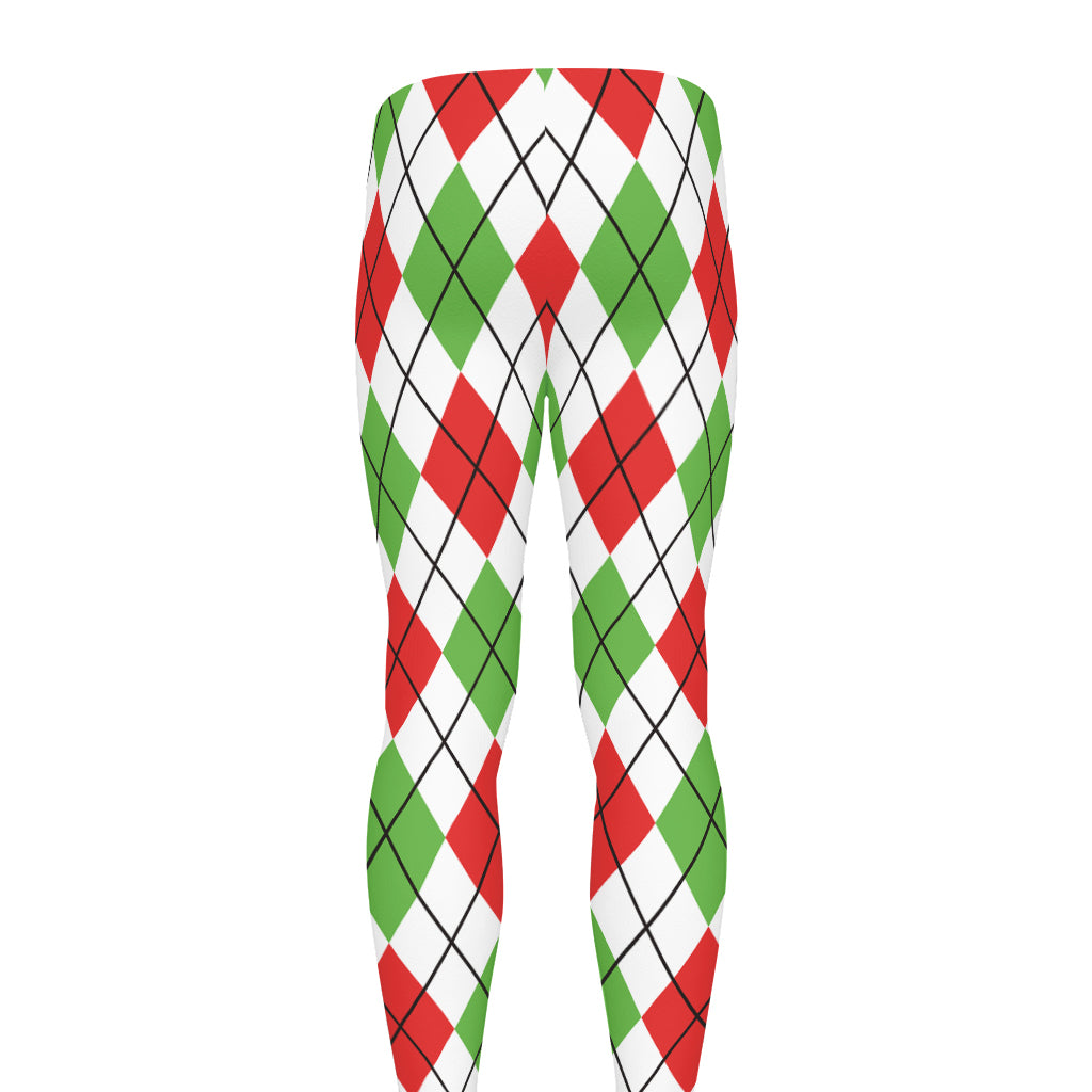 Green Red And White Argyle Pattern Print Men's leggings