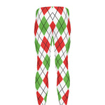 Green Red And White Argyle Pattern Print Men's leggings