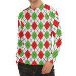 Green Red And White Argyle Pattern Print Men's Long Sleeve Rash Guard