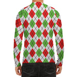 Green Red And White Argyle Pattern Print Men's Long Sleeve Rash Guard
