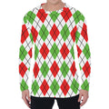 Green Red And White Argyle Pattern Print Men's Long Sleeve T-Shirt