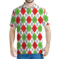 Green Red And White Argyle Pattern Print Men's Polo Shirt