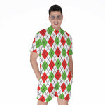 Green Red And White Argyle Pattern Print Men's Rompers
