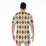 Green Red And White Argyle Pattern Print Men's Rompers