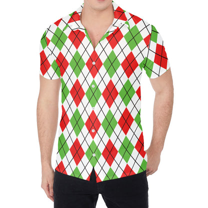 Green Red And White Argyle Pattern Print Men's Shirt