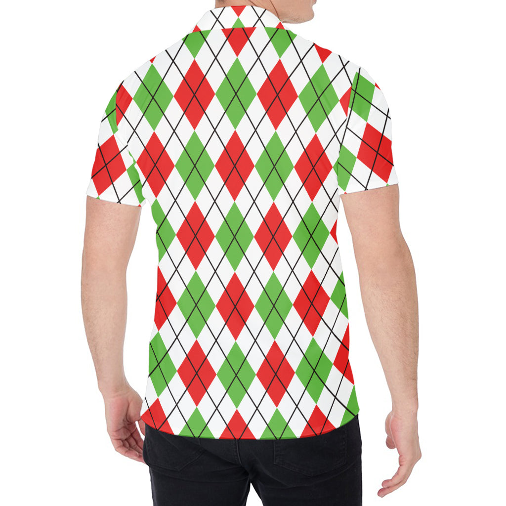 Green Red And White Argyle Pattern Print Men's Shirt