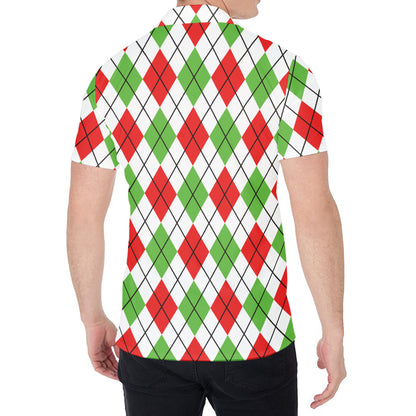 Green Red And White Argyle Pattern Print Men's Shirt