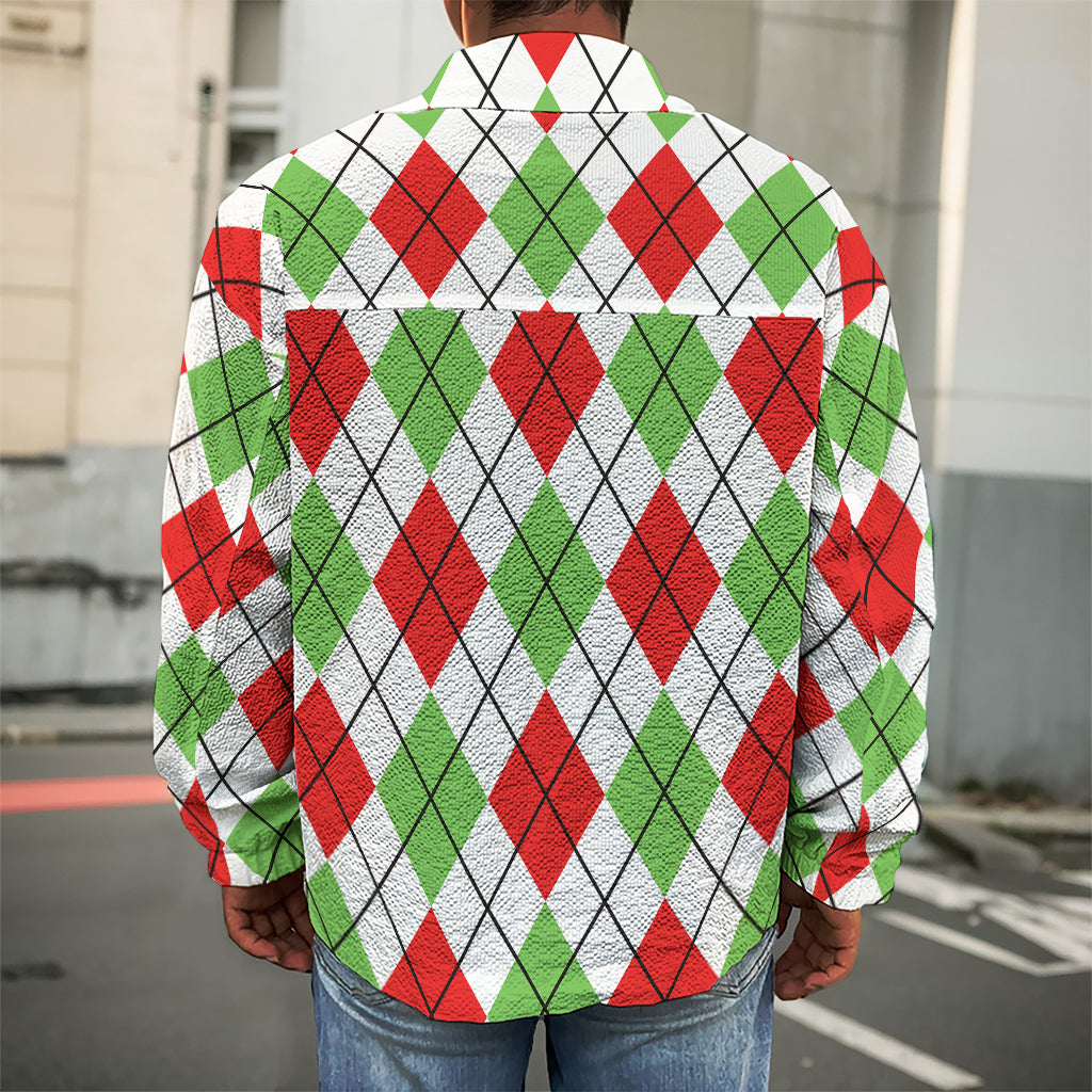 Green Red And White Argyle Pattern Print Men's Shirt Jacket