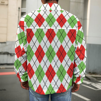 Green Red And White Argyle Pattern Print Men's Shirt Jacket
