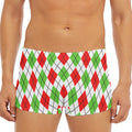 Green Red And White Argyle Pattern Print Men's Short Boxer Briefs