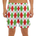 Green Red And White Argyle Pattern Print Men's Split Running Shorts
