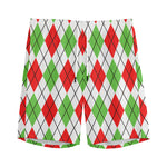 Green Red And White Argyle Pattern Print Men's Sports Shorts