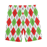 Green Red And White Argyle Pattern Print Men's Sports Shorts
