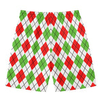 Green Red And White Argyle Pattern Print Men's Swim Trunks