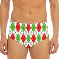 Green Red And White Argyle Pattern Print Men's Triangle Swim Briefs