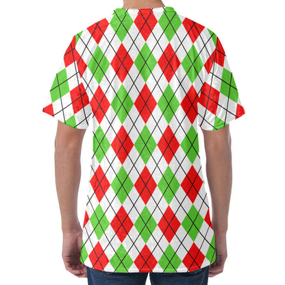 Green Red And White Argyle Pattern Print Men's Velvet T-Shirt