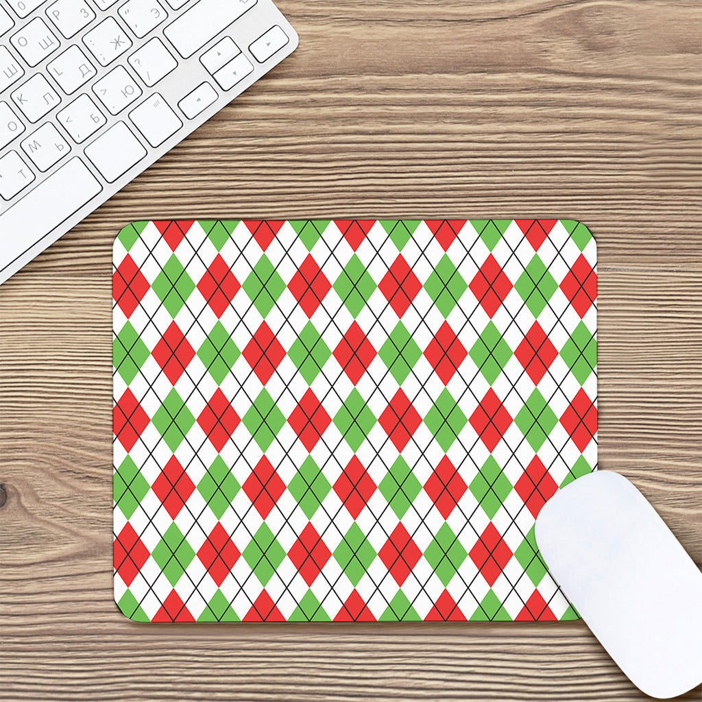 Green Red And White Argyle Pattern Print Mouse Pad