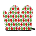 Green Red And White Argyle Pattern Print Oven Mitts