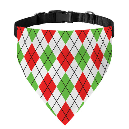 Green Red And White Argyle Pattern Print Over The Collar Dog Bandana